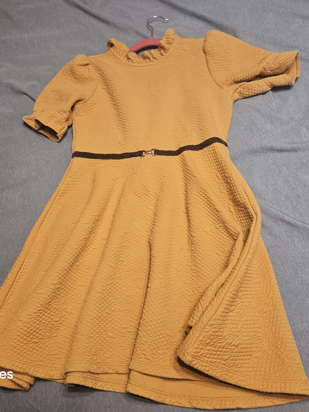 Janie & Jack Girls' Mustard Textured Fit-and-Flare Dress with Belt Detail Sz 12